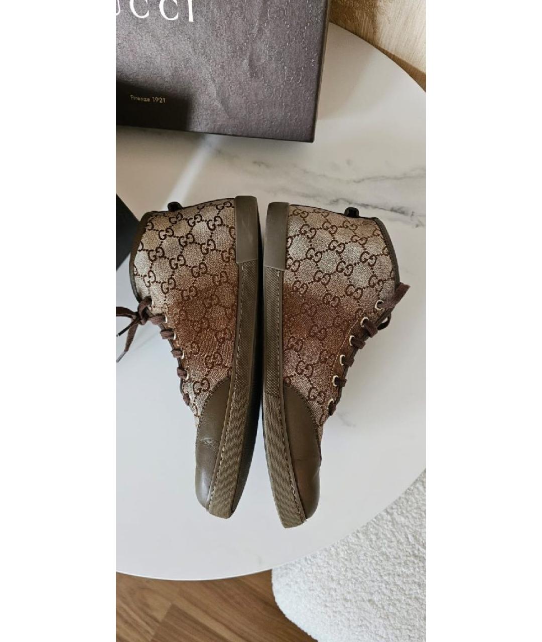 GUCCI Коричневые текстильные кеды, фото 5
