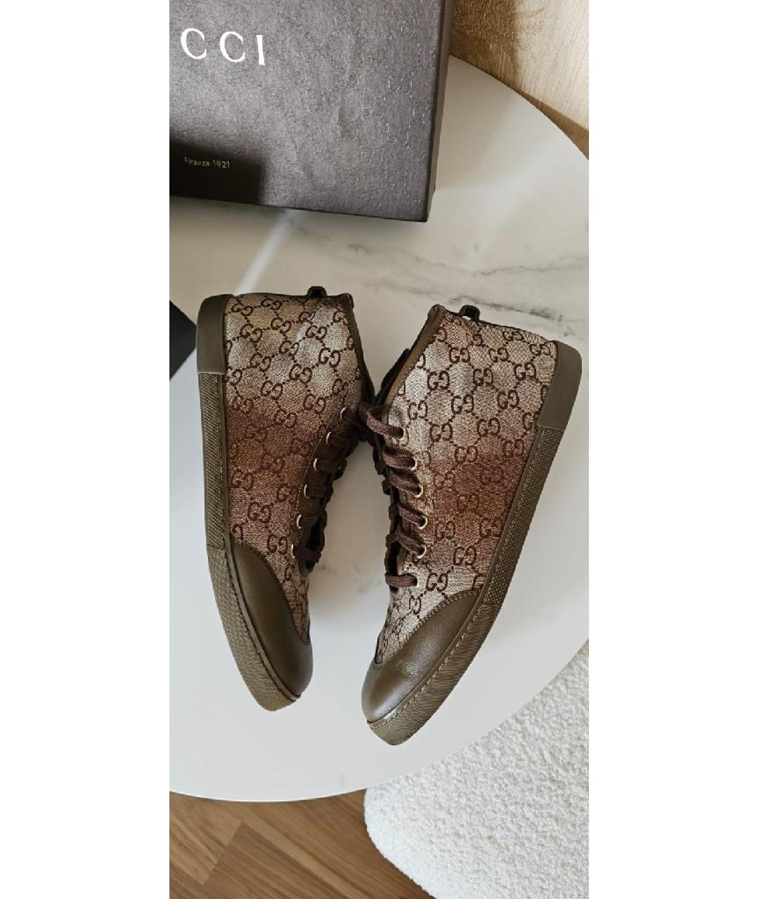 GUCCI Коричневые текстильные кеды, фото 6