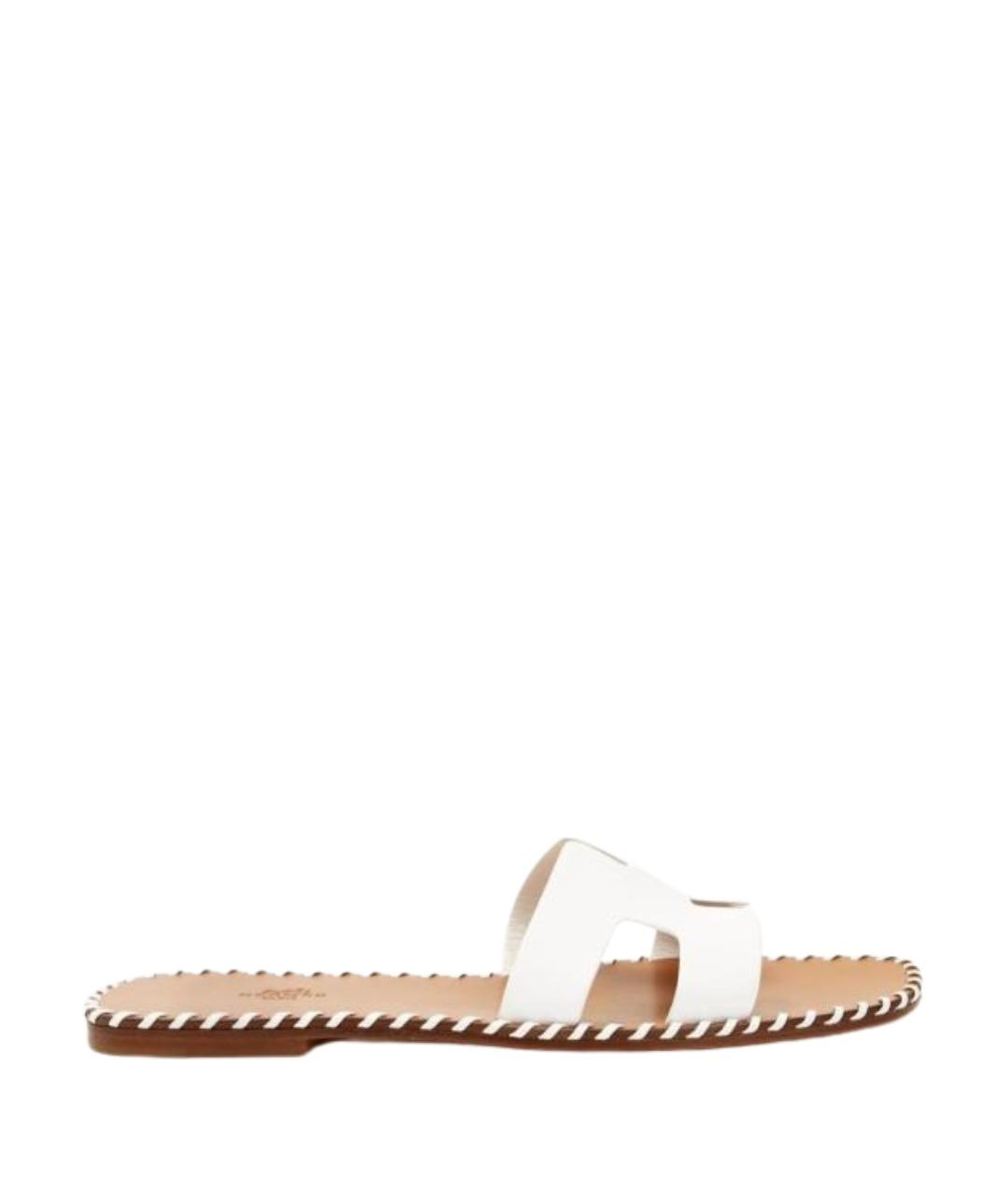 HERMES Белые кожаные шлепанцы, фото 1