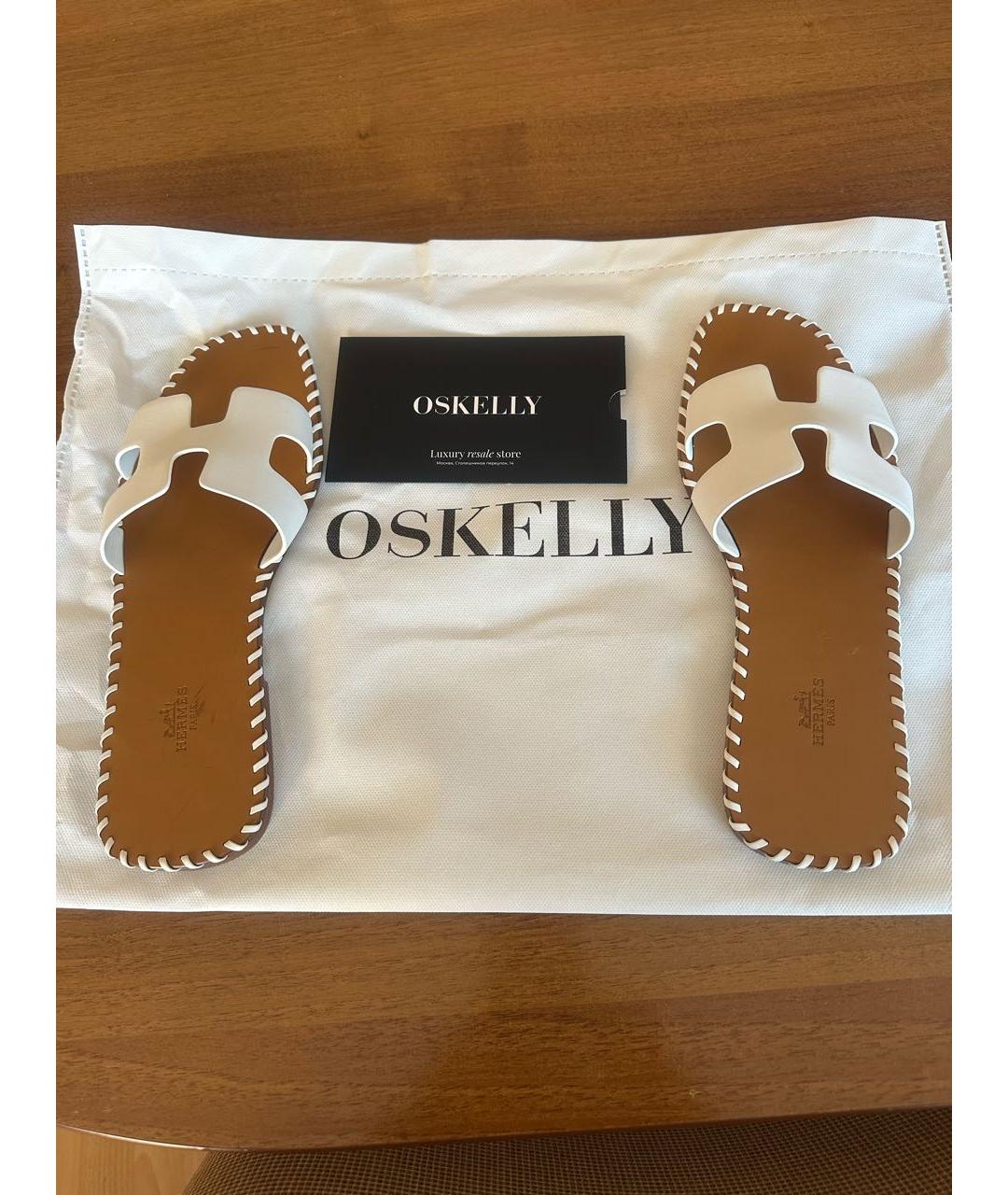 HERMES Белые кожаные шлепанцы, фото 6