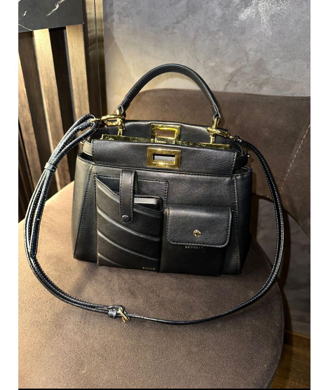 FENDI Черная кожаная сумка с короткими ручками, фото 4