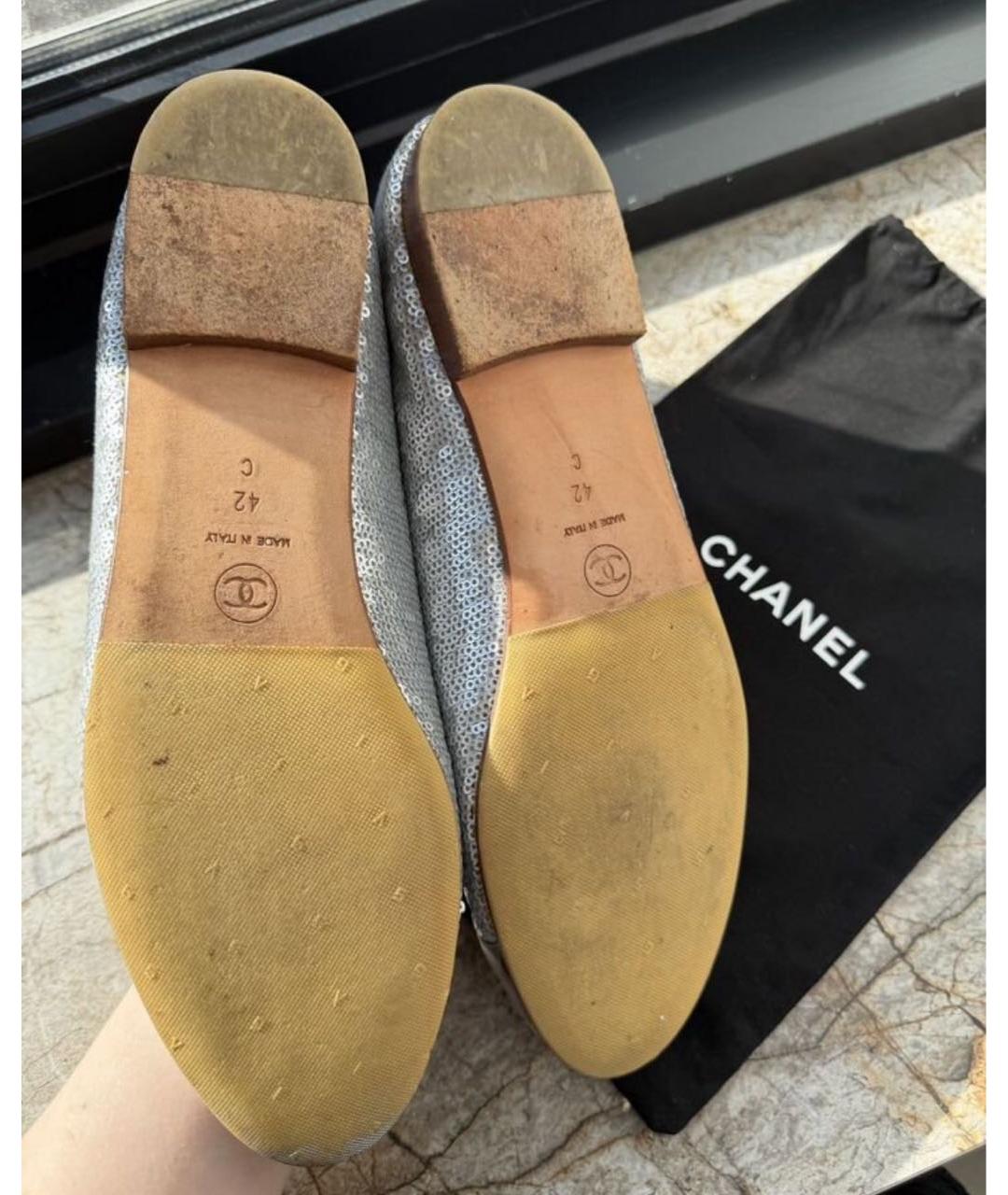 CHANEL Серебряные кожаные балетки, фото 7