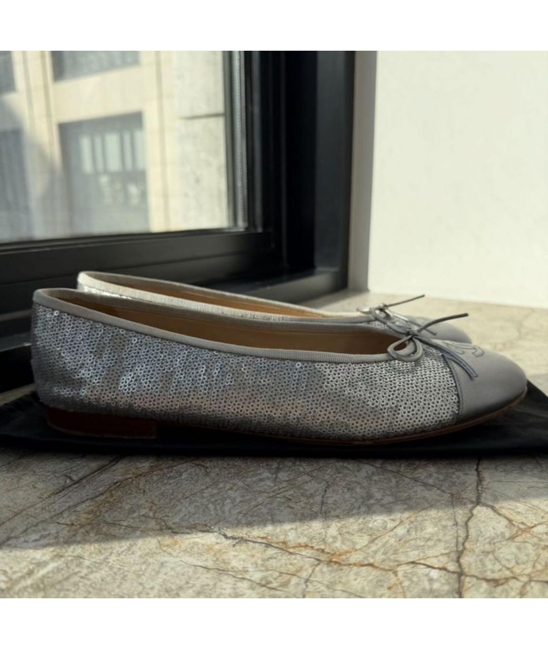 CHANEL Серебряные кожаные балетки, фото 8