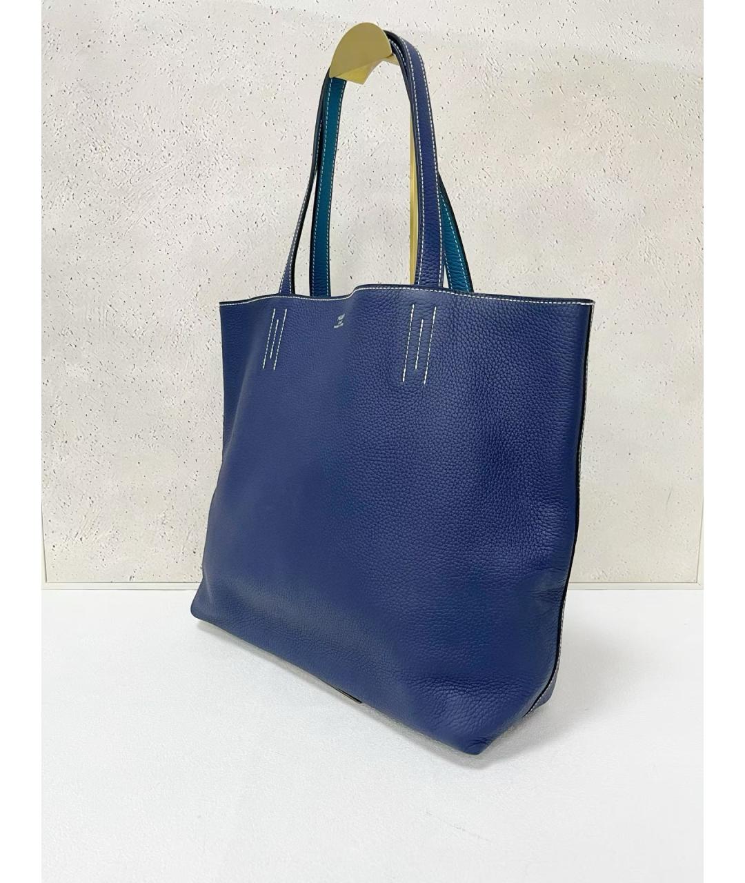 HERMES Синяя кожаная сумка тоут, фото 4