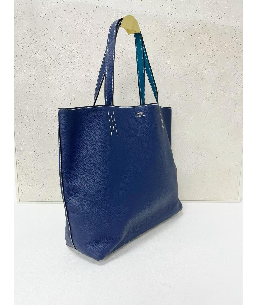 HERMES Синяя кожаная сумка тоут, фото 3