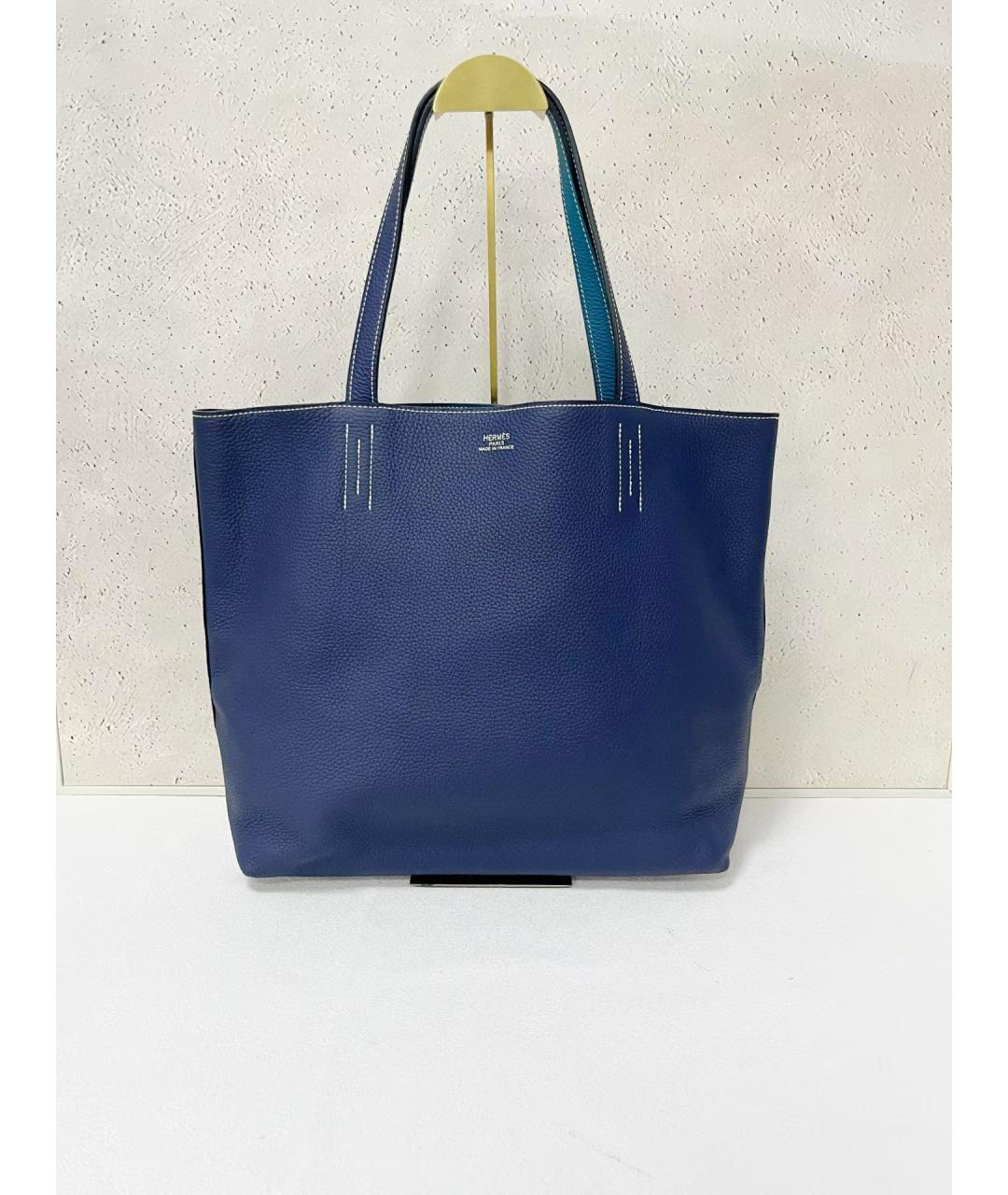 HERMES Синяя кожаная сумка тоут, фото 7
