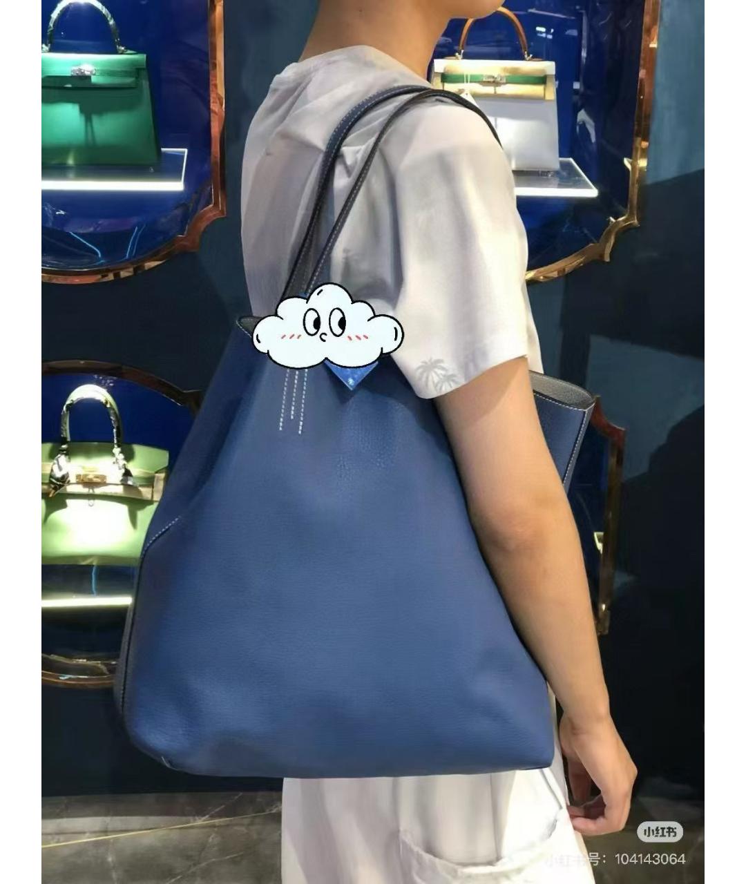 HERMES Синяя кожаная сумка тоут, фото 6