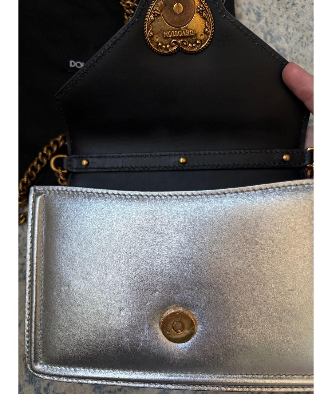 DOLCE&GABBANA Серебряная кожаная сумка с короткими ручками, фото 6