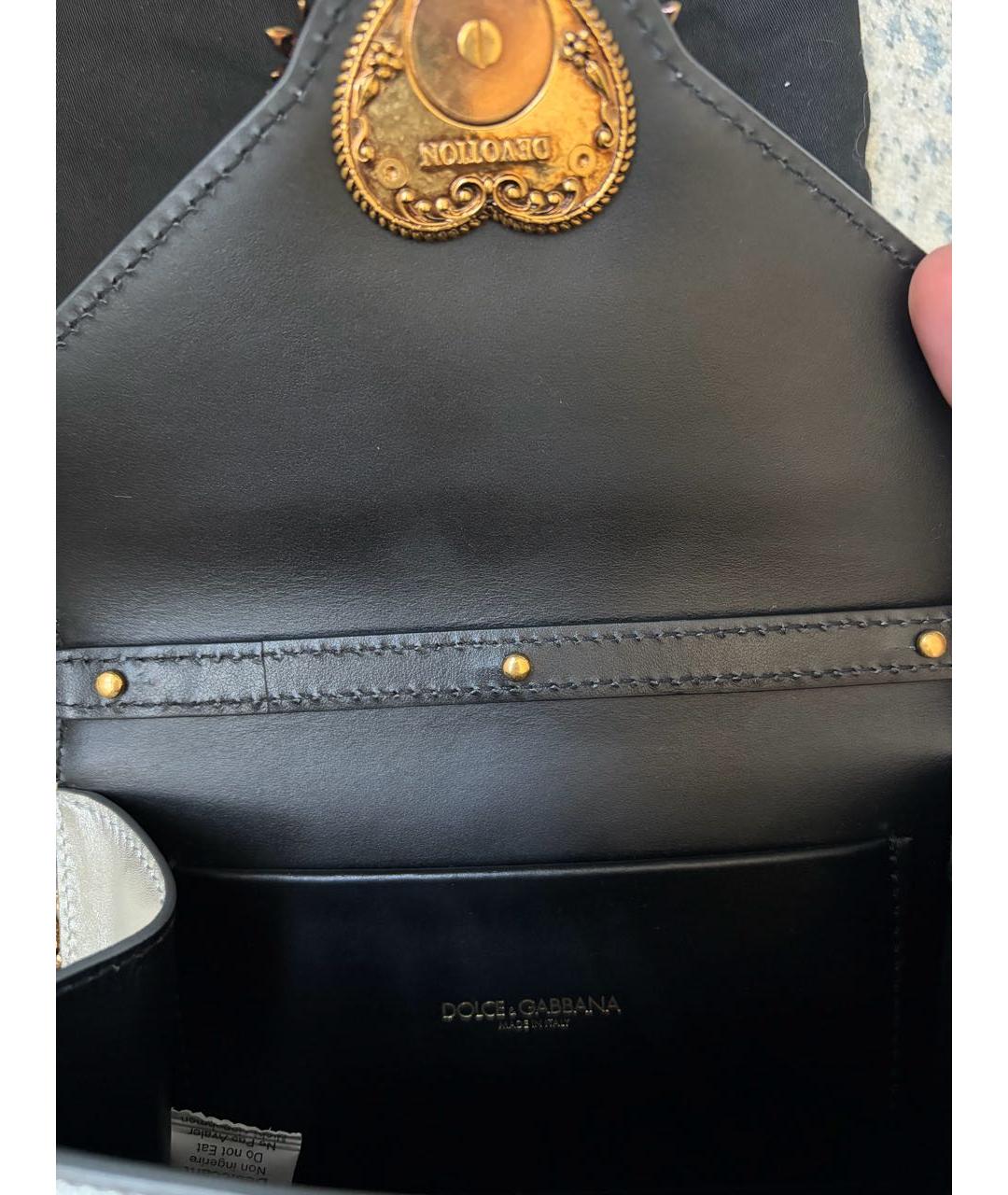 DOLCE&GABBANA Серебряная кожаная сумка с короткими ручками, фото 4