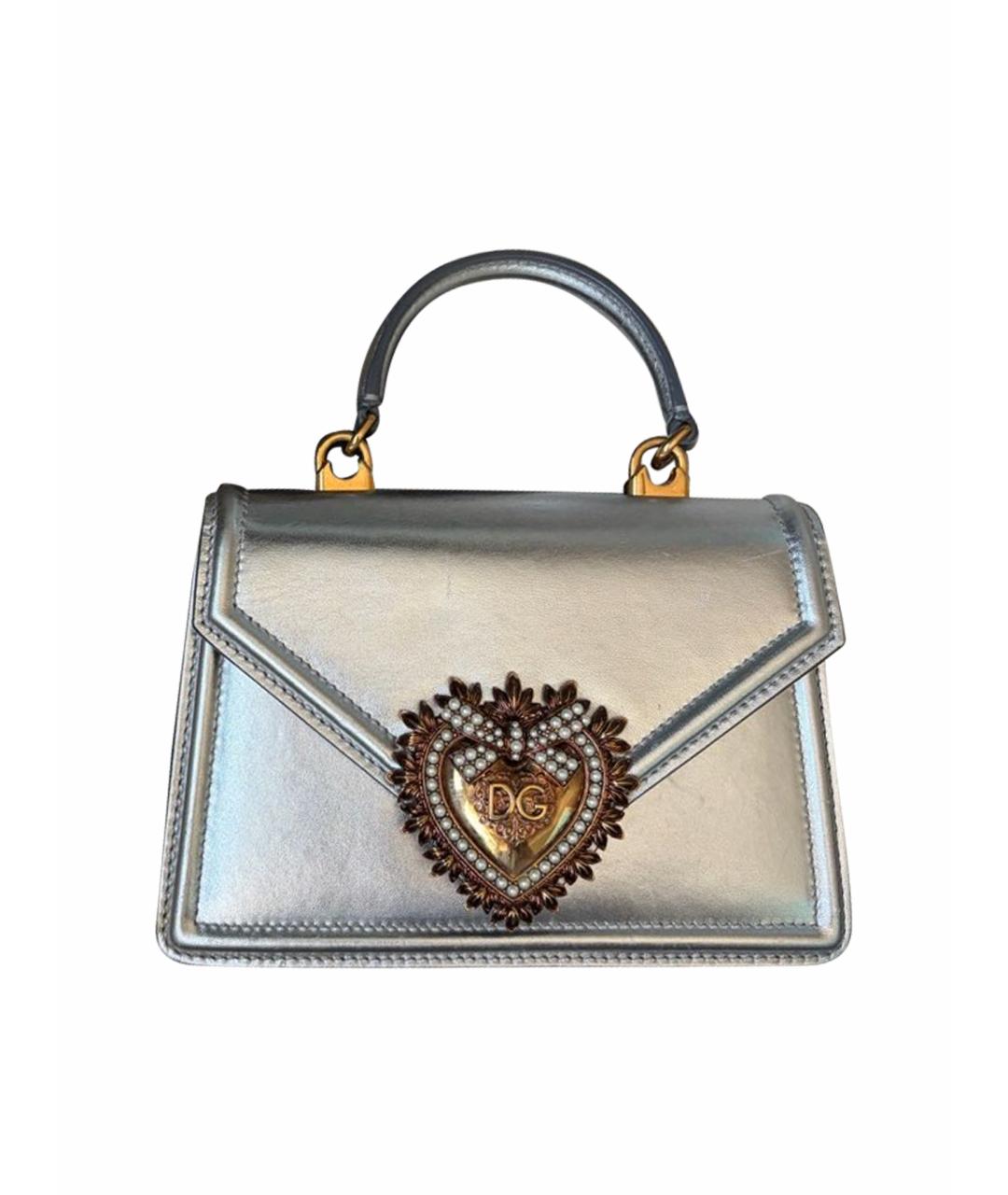 DOLCE&GABBANA Серебряная кожаная сумка с короткими ручками, фото 1