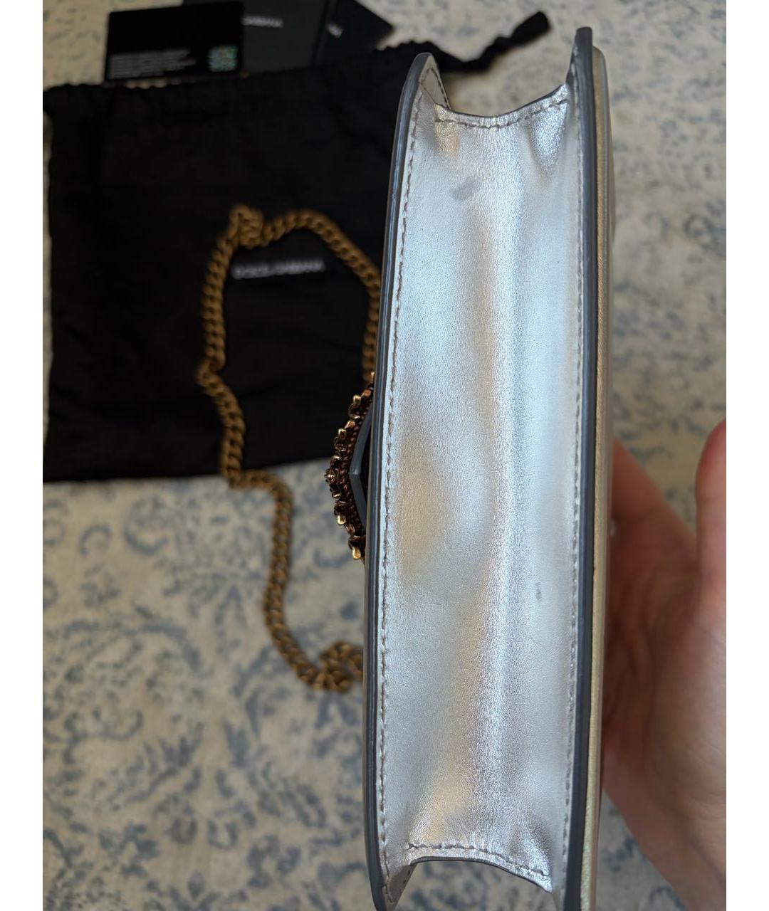 DOLCE&GABBANA Серебряная кожаная сумка с короткими ручками, фото 5