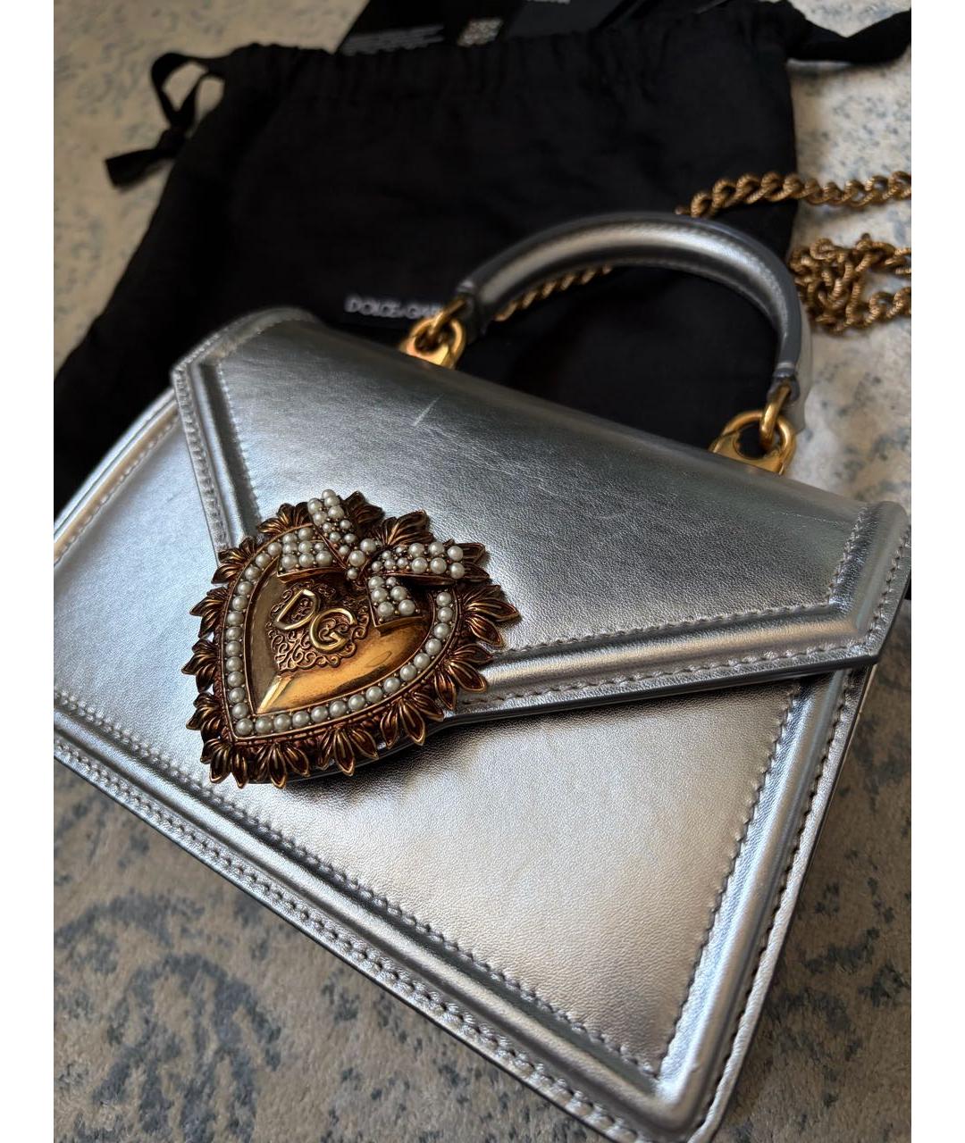 DOLCE&GABBANA Серебряная кожаная сумка с короткими ручками, фото 2
