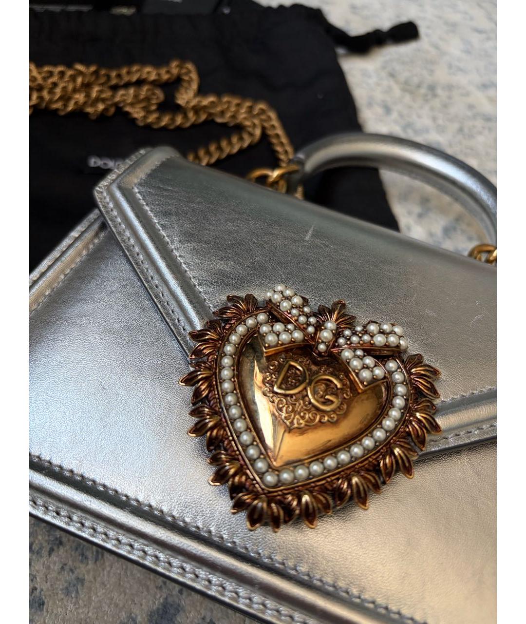 DOLCE&GABBANA Серебряная кожаная сумка с короткими ручками, фото 3