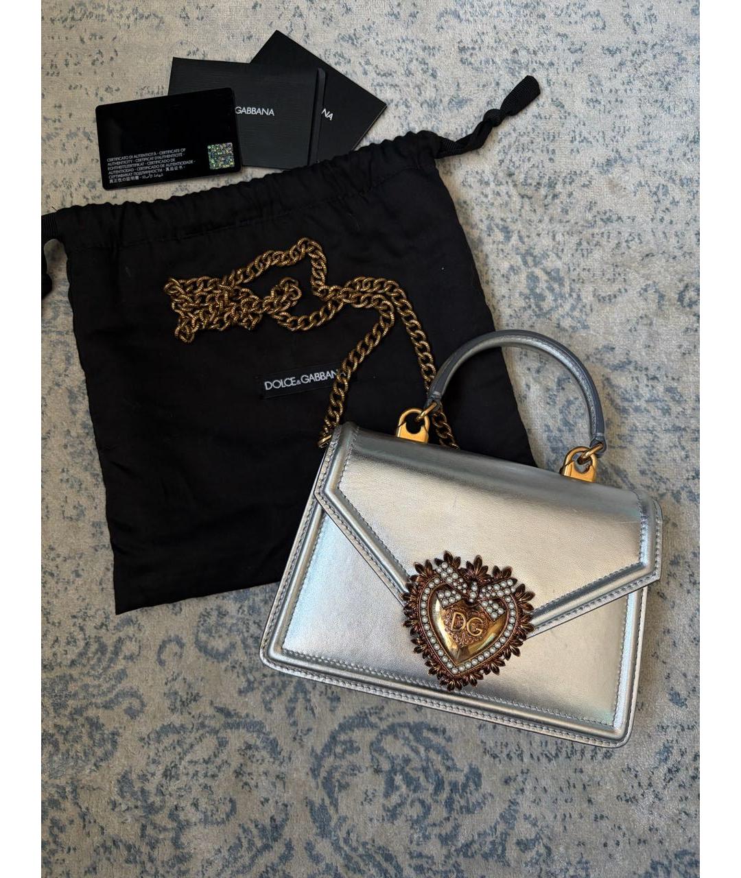 DOLCE&GABBANA Серебряная кожаная сумка с короткими ручками, фото 8