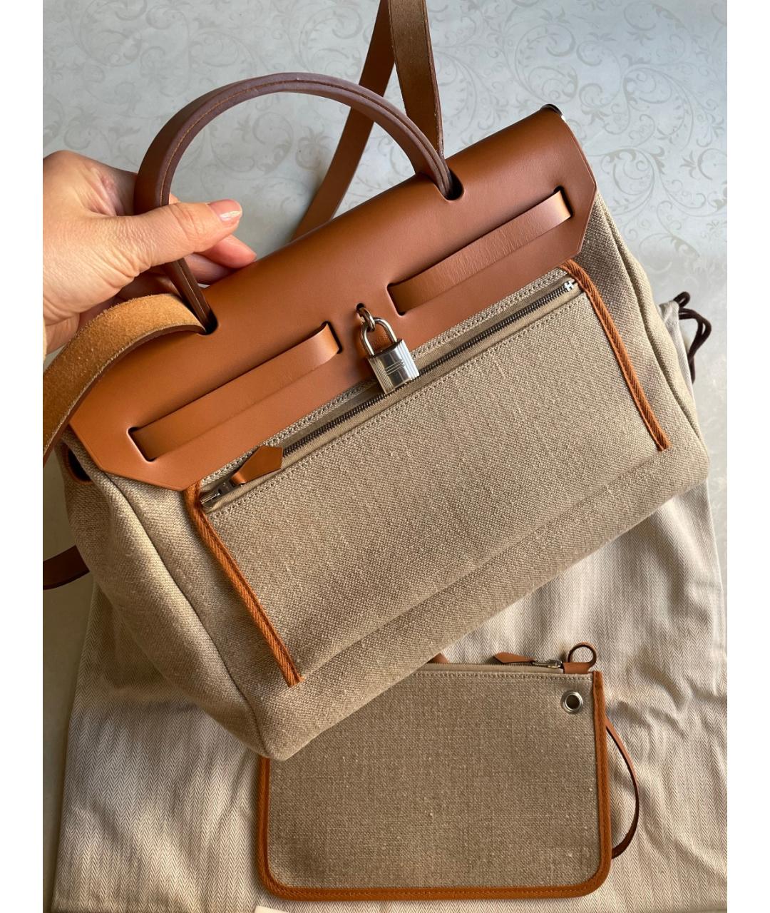 HERMES Коричневая тканевая сумка через плечо, фото 3