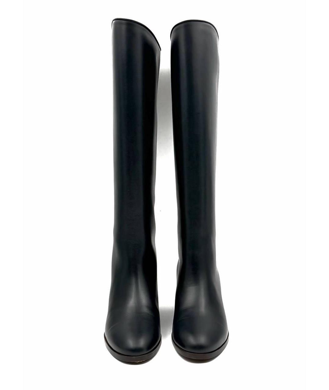 LORO PIANA Темно-синие кожаные сапоги, фото 3