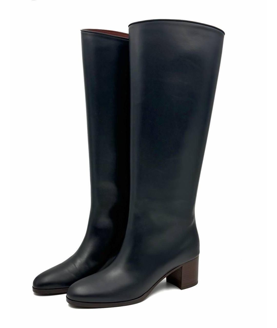 LORO PIANA Темно-синие кожаные сапоги, фото 2