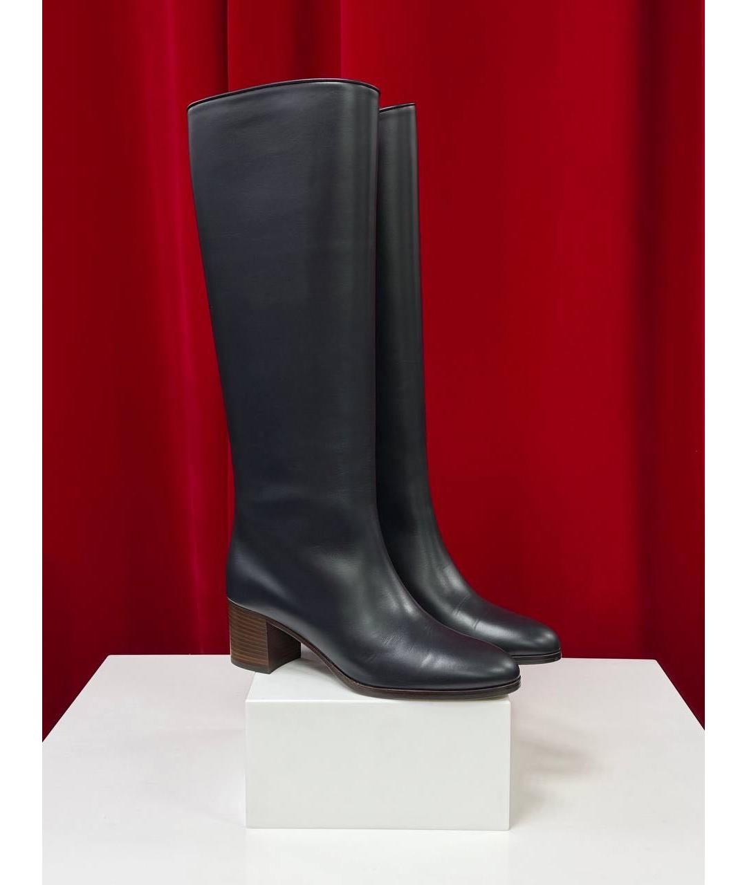 LORO PIANA Темно-синие кожаные сапоги, фото 4