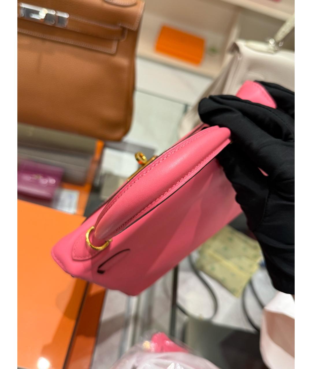 HERMES Розовая кожаная сумка с короткими ручками, фото 8