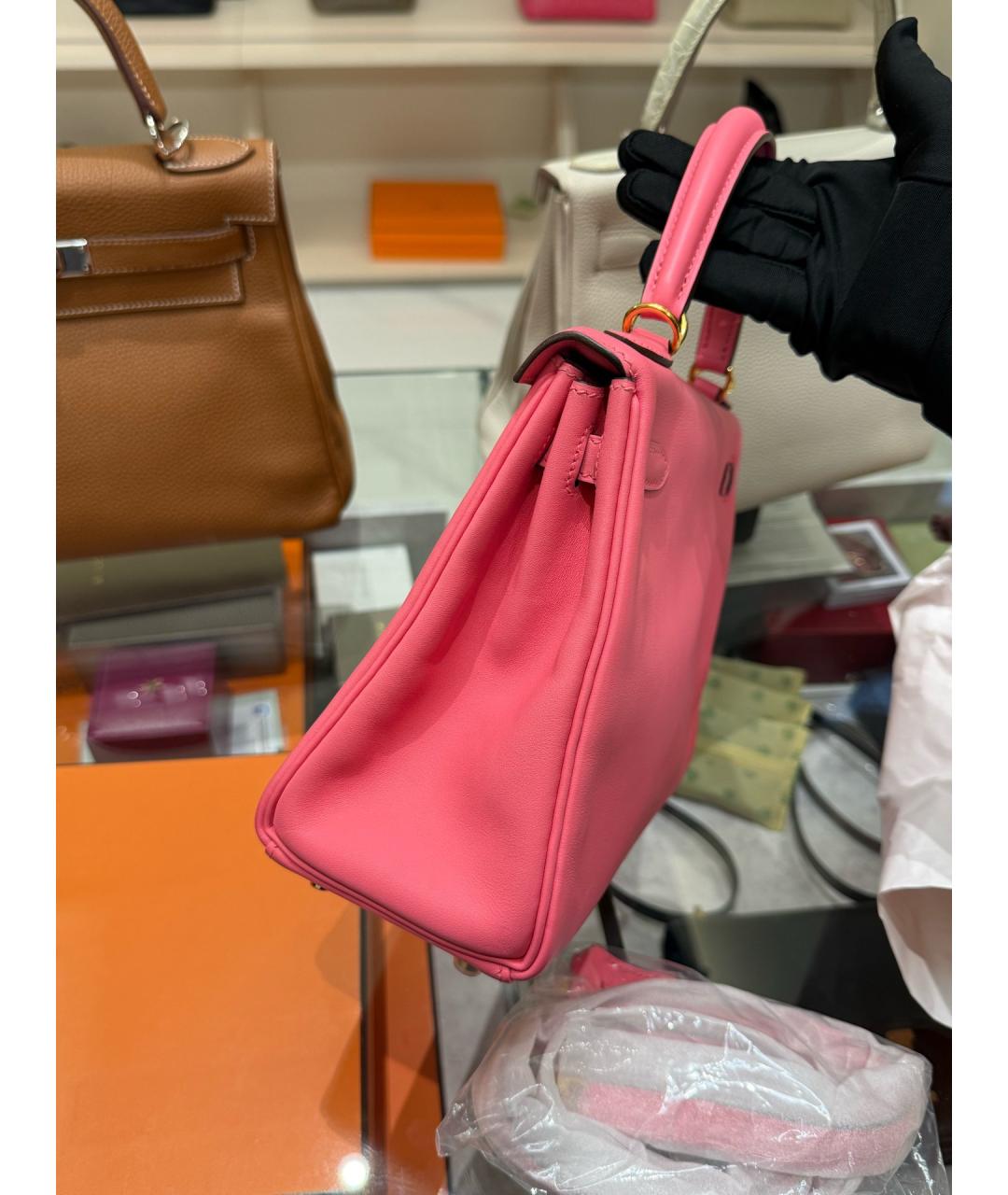 HERMES Розовая кожаная сумка с короткими ручками, фото 3