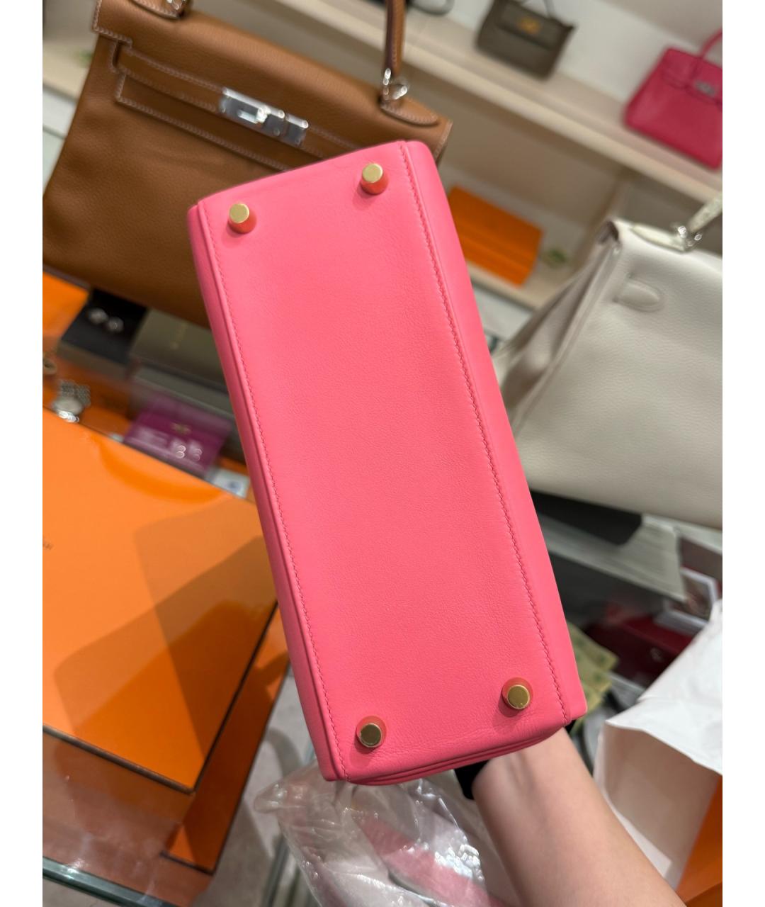 HERMES Розовая кожаная сумка с короткими ручками, фото 5