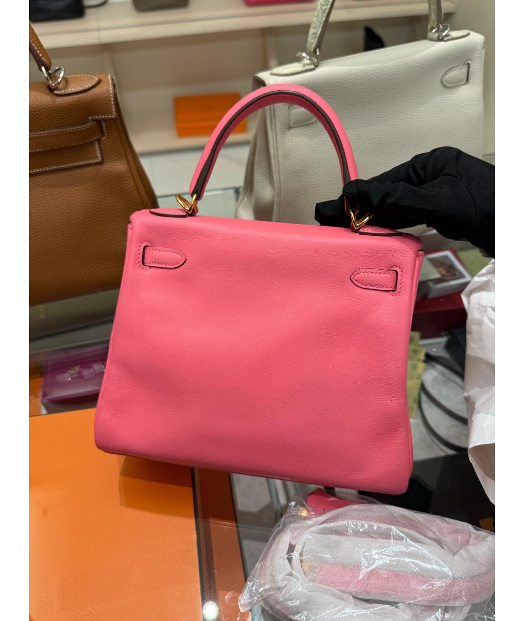 HERMES Розовая кожаная сумка с короткими ручками, фото 2