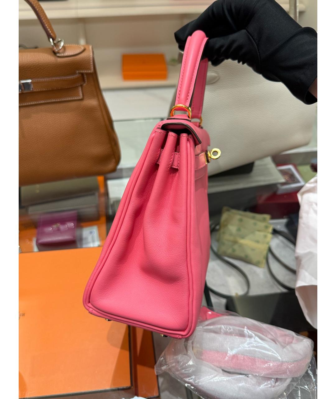 HERMES Розовая кожаная сумка с короткими ручками, фото 4
