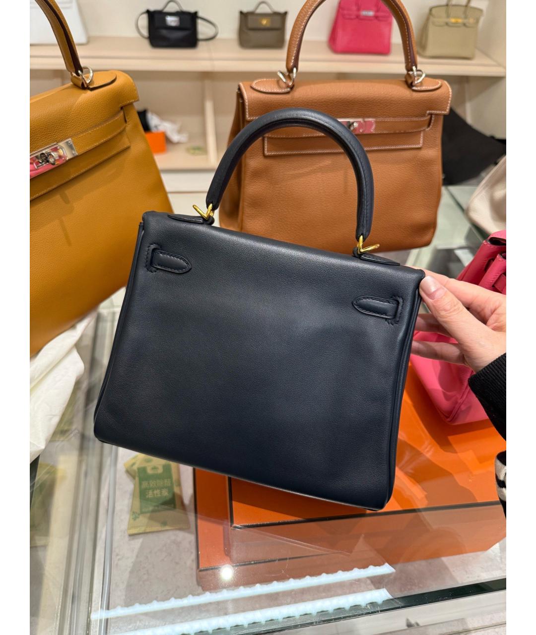 HERMES Темно-синяя кожаная сумка с короткими ручками, фото 2