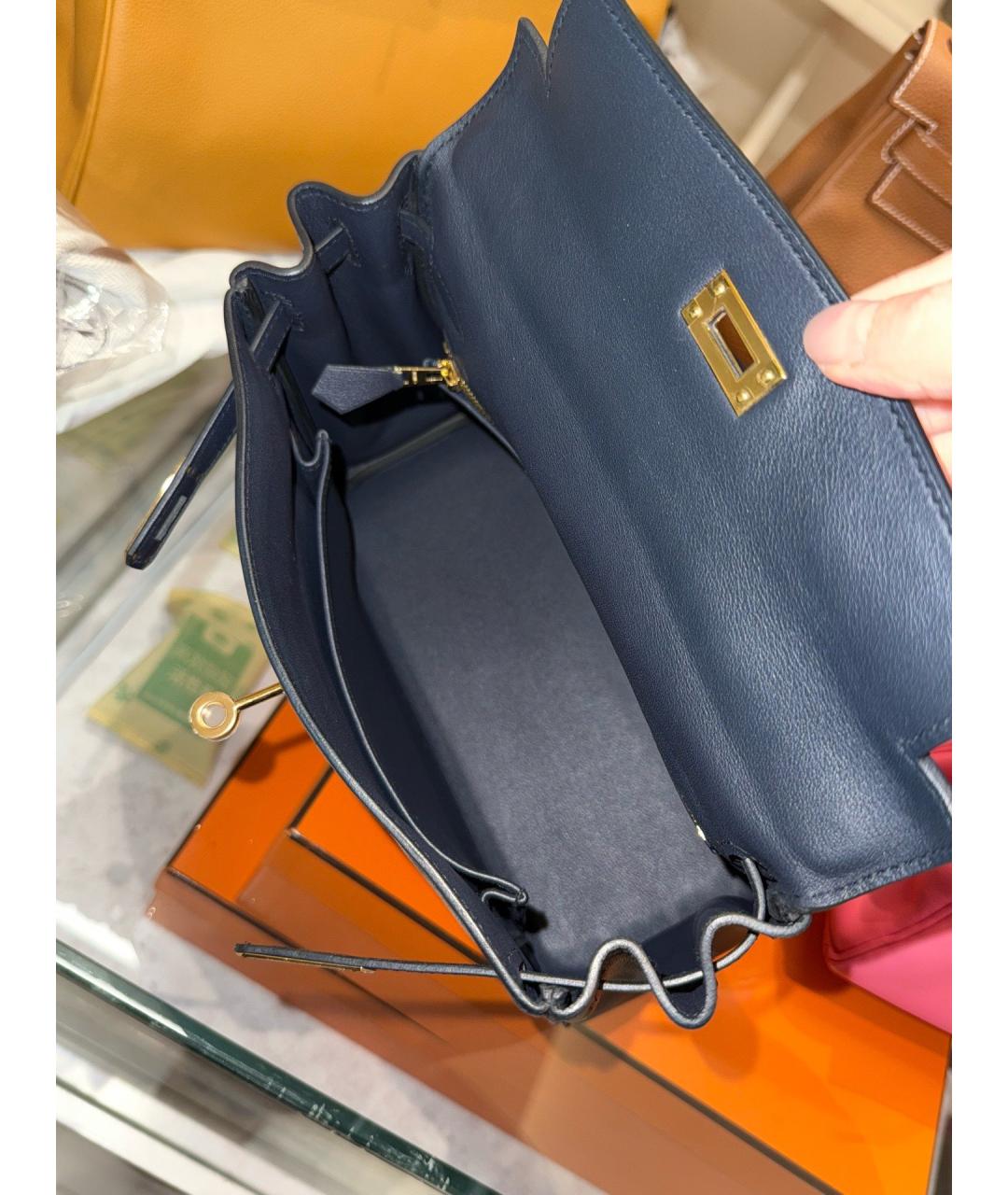 HERMES Темно-синяя кожаная сумка с короткими ручками, фото 9