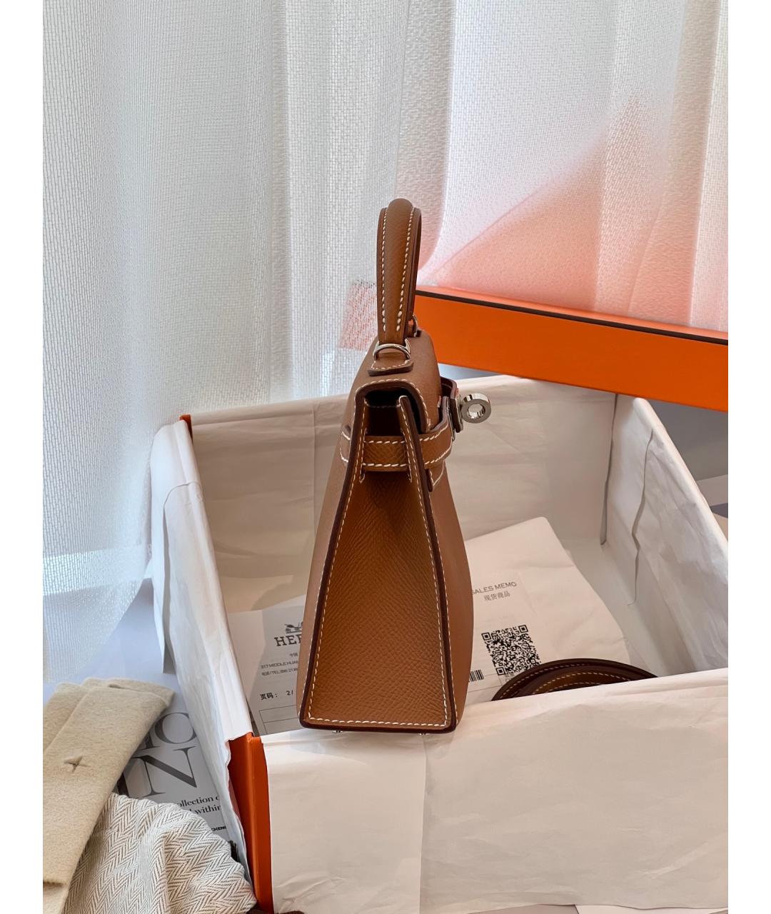 HERMES Коричневая кожаная сумка с короткими ручками, фото 3