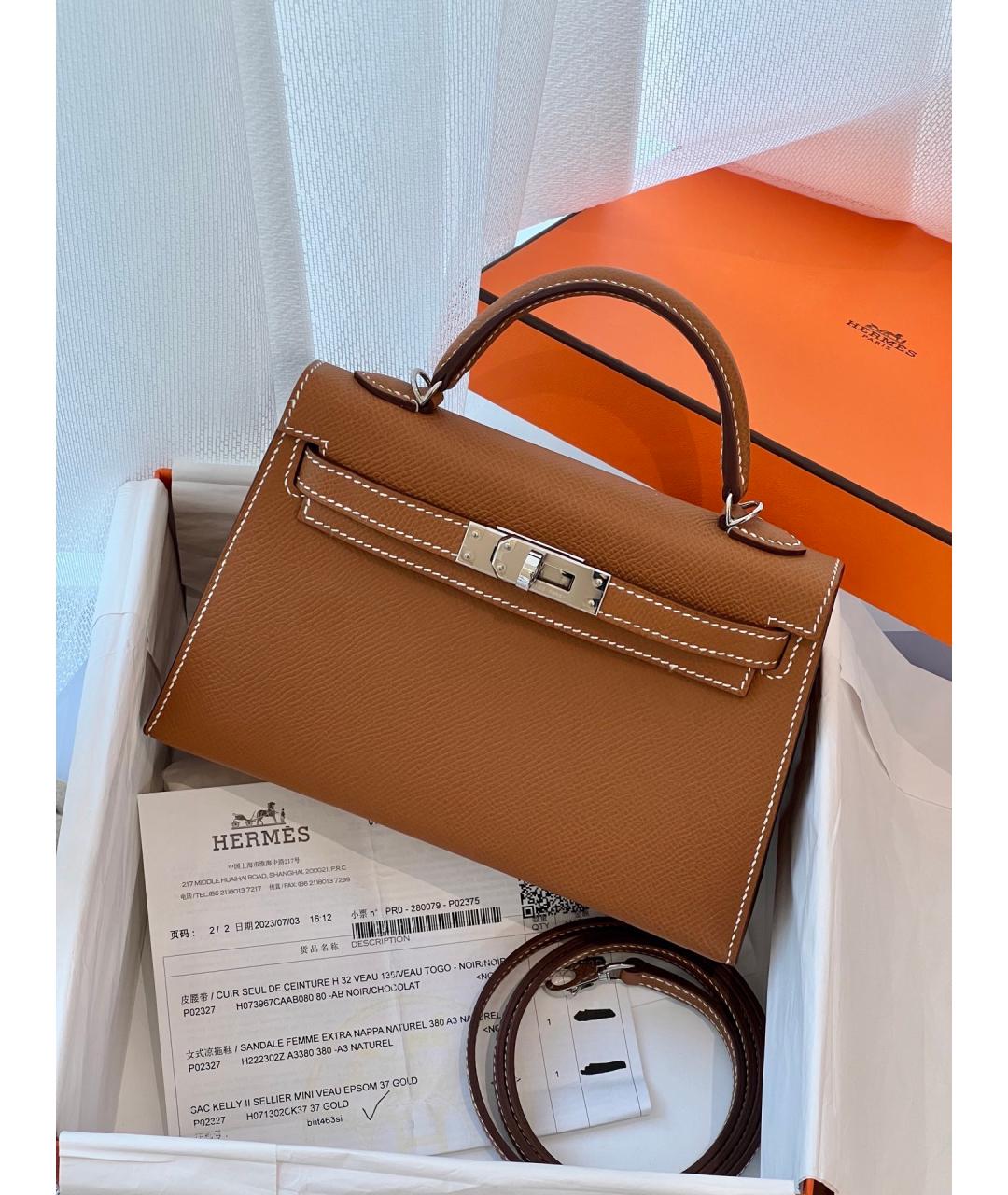 HERMES Коричневая кожаная сумка с короткими ручками, фото 8