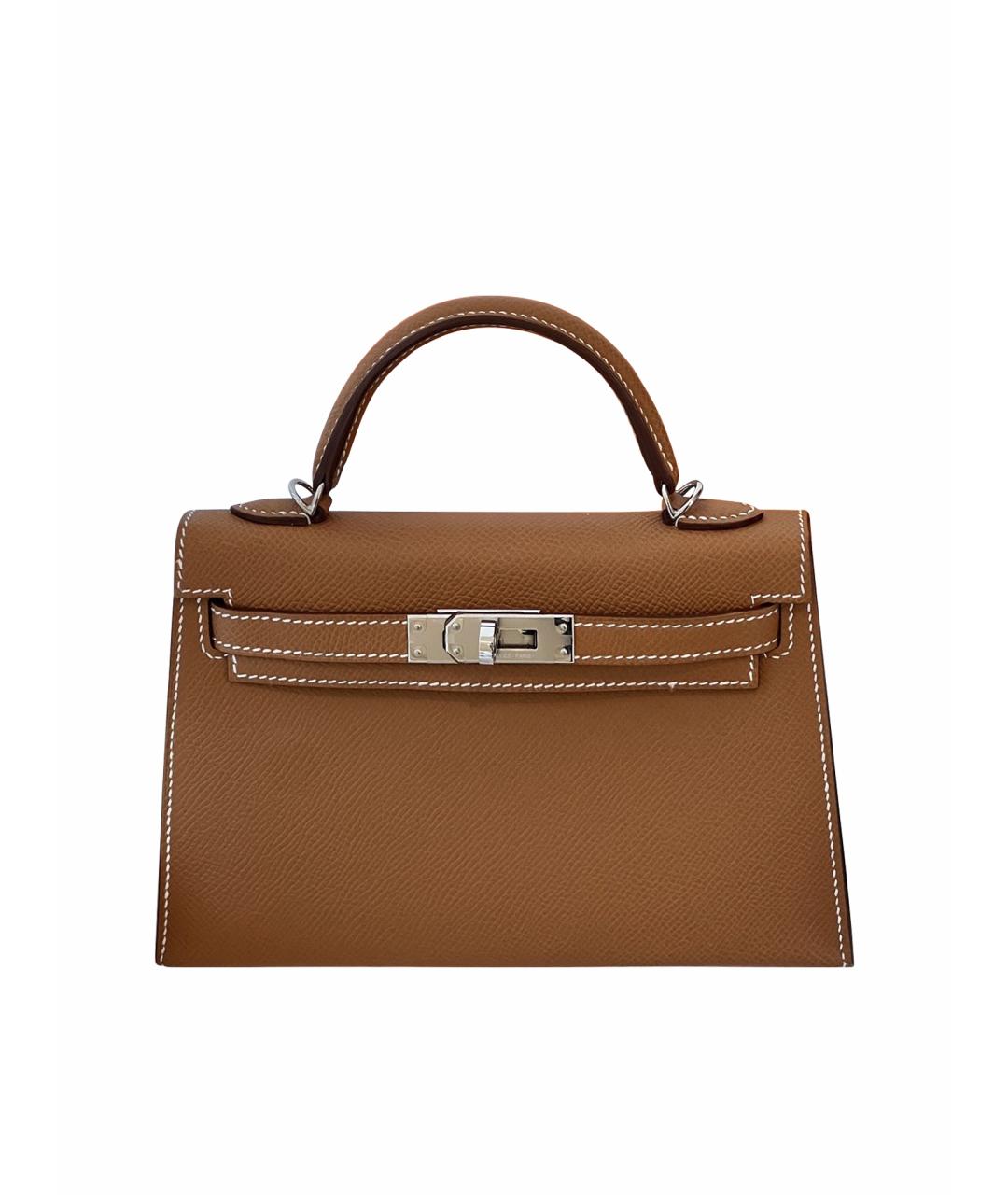 HERMES Коричневая кожаная сумка с короткими ручками, фото 1