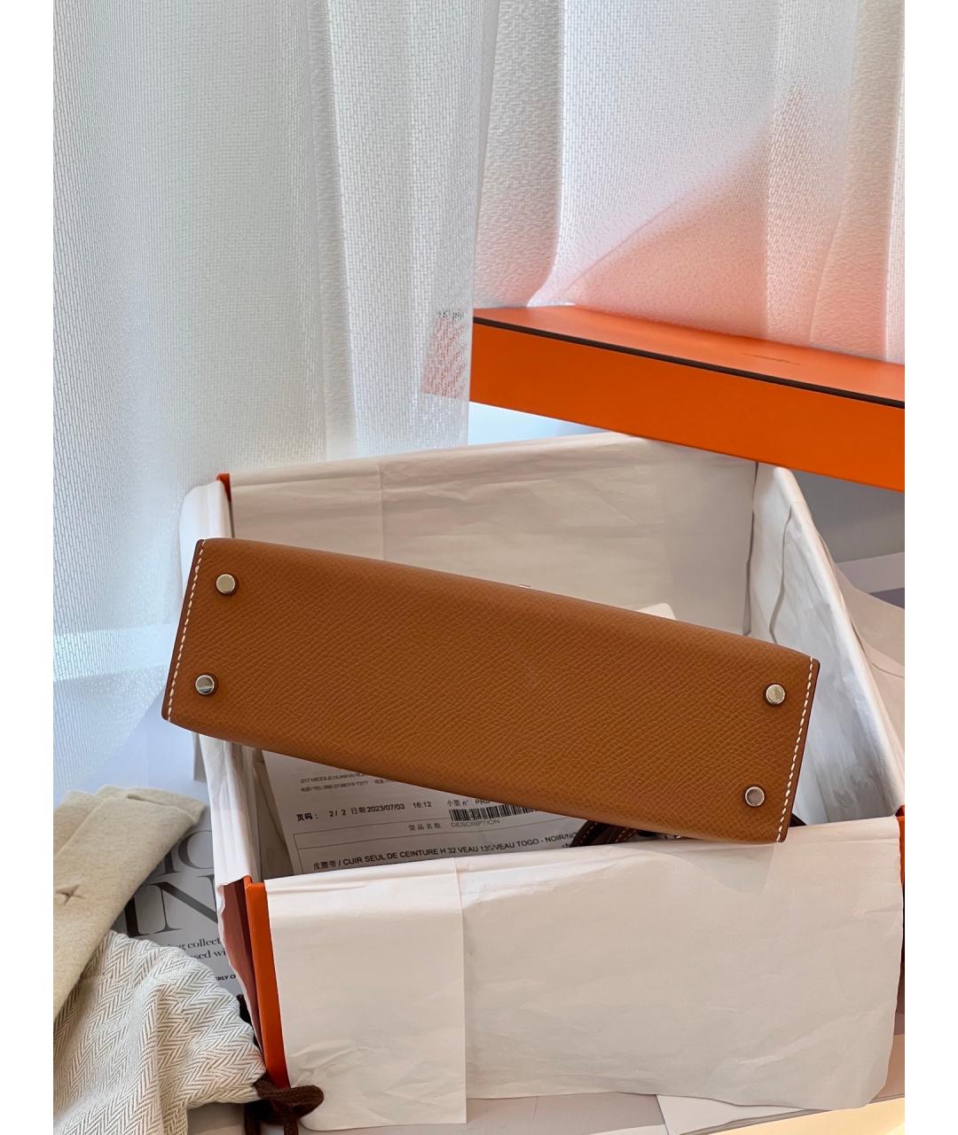 HERMES Коричневая кожаная сумка с короткими ручками, фото 5