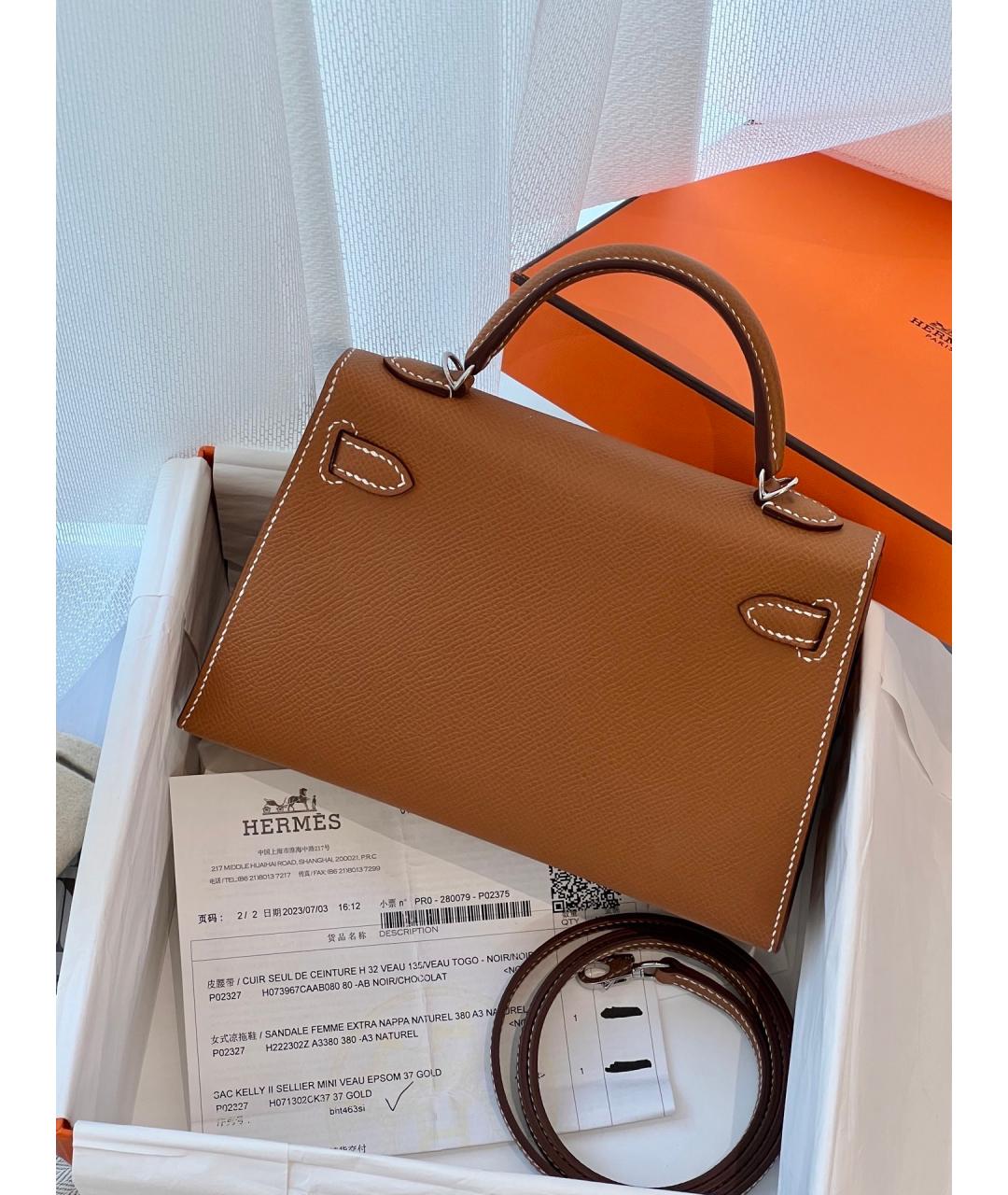 HERMES Коричневая кожаная сумка с короткими ручками, фото 2