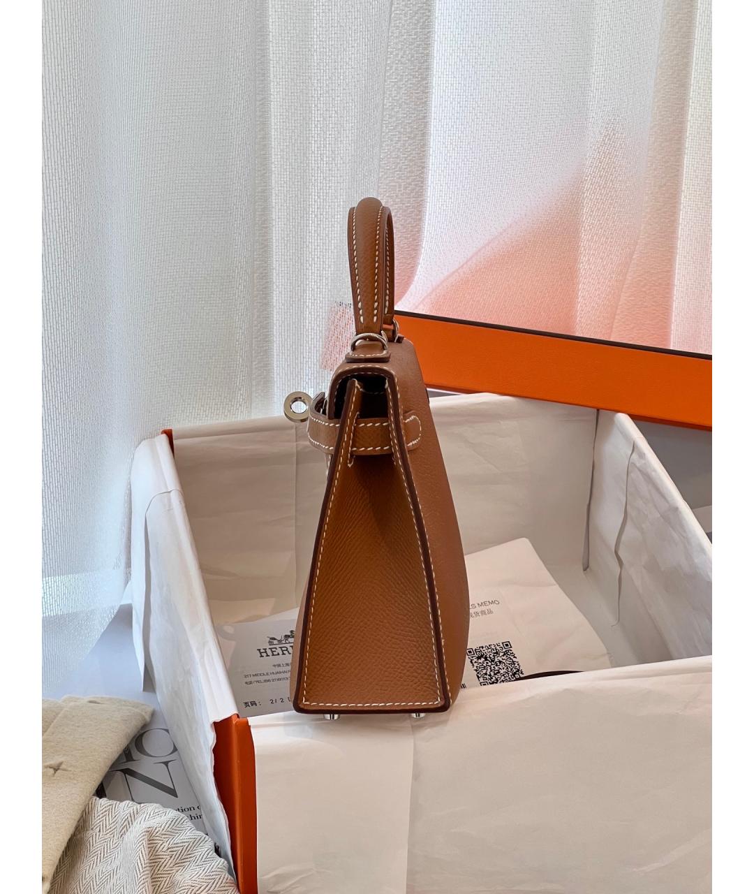 HERMES Коричневая кожаная сумка с короткими ручками, фото 4