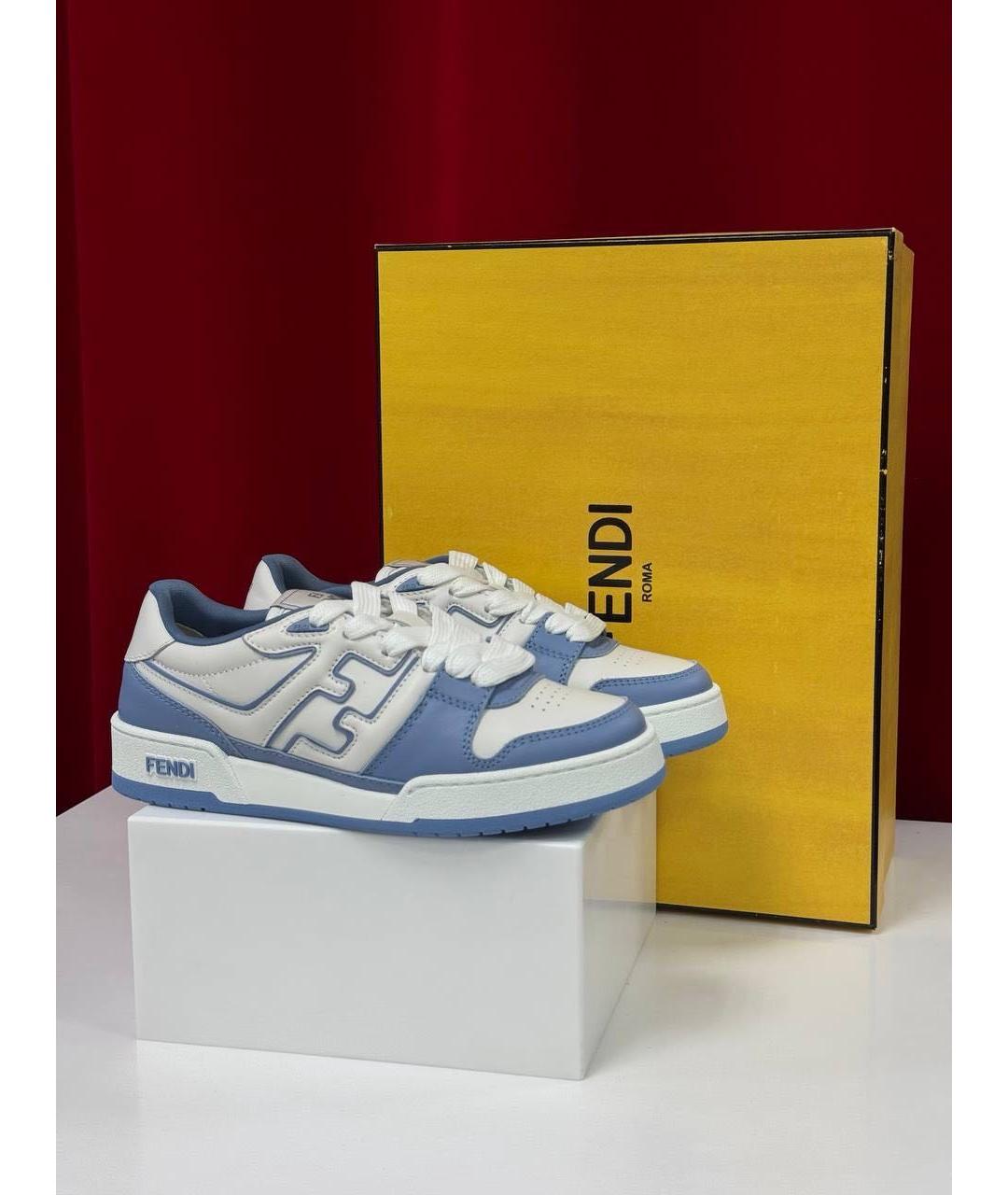 FENDI Синие кожаные низкие кроссовки / кеды, фото 4