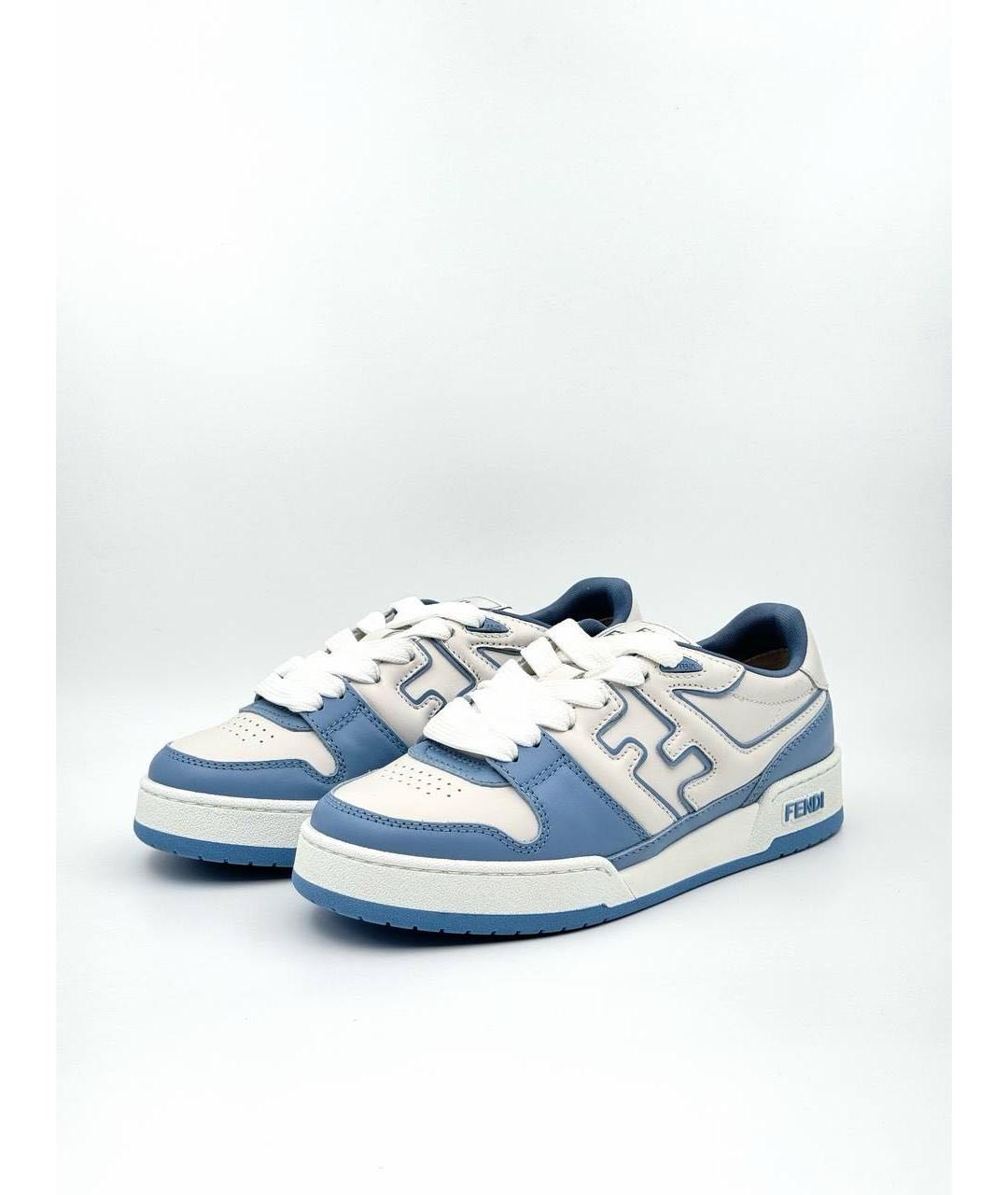 FENDI Синие кожаные низкие кроссовки / кеды, фото 6