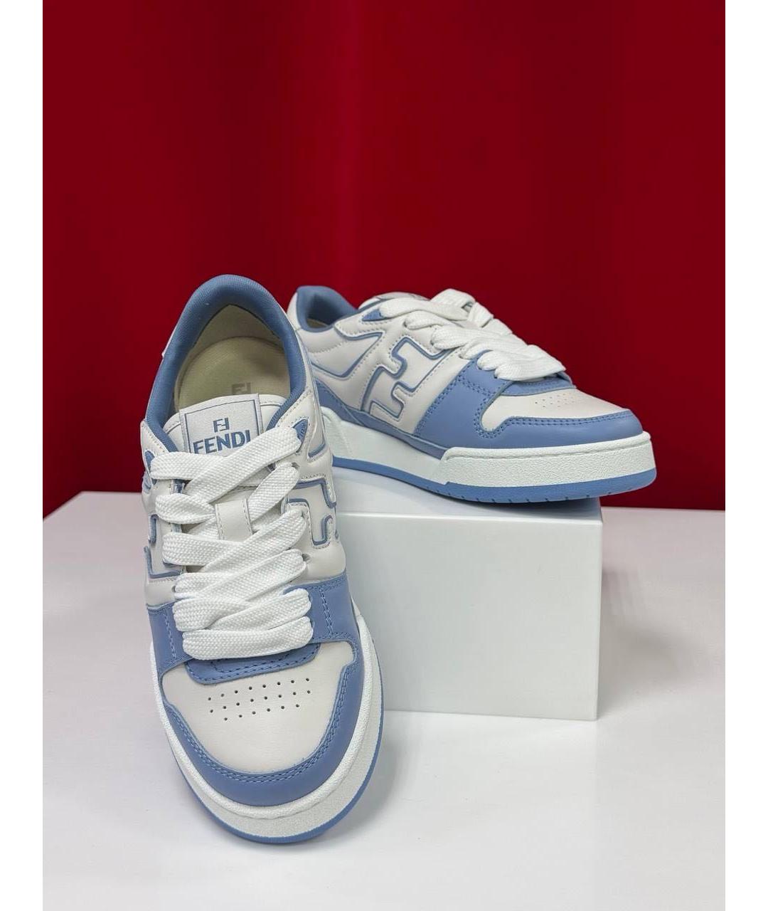 FENDI Синие кожаные низкие кроссовки / кеды, фото 5