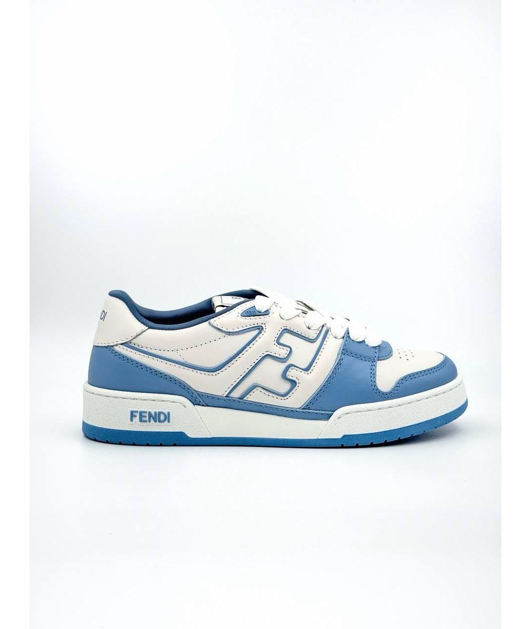 FENDI Синие кожаные низкие кроссовки / кеды, фото 9