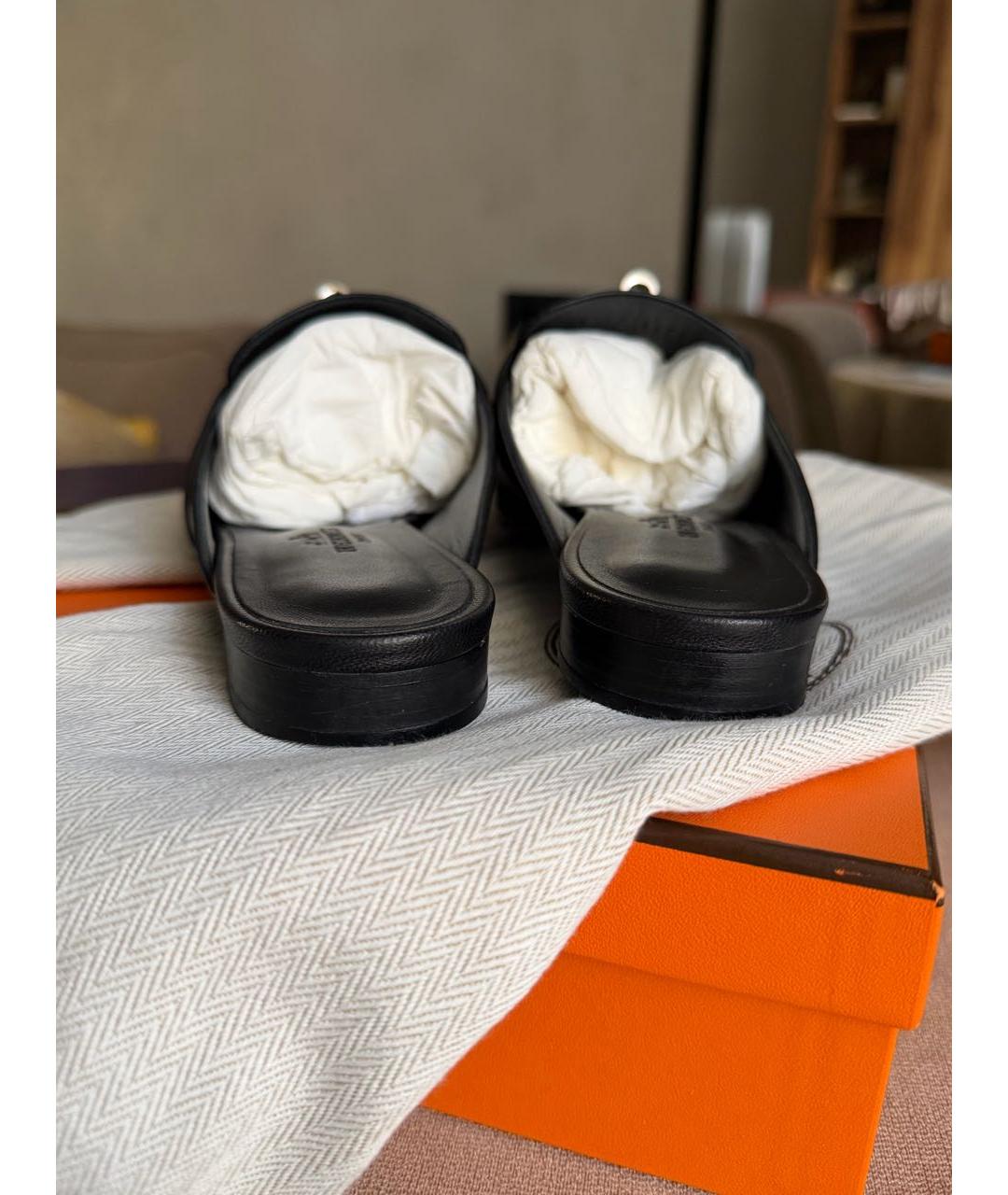 HERMES Черные кожаные мюли, фото 8