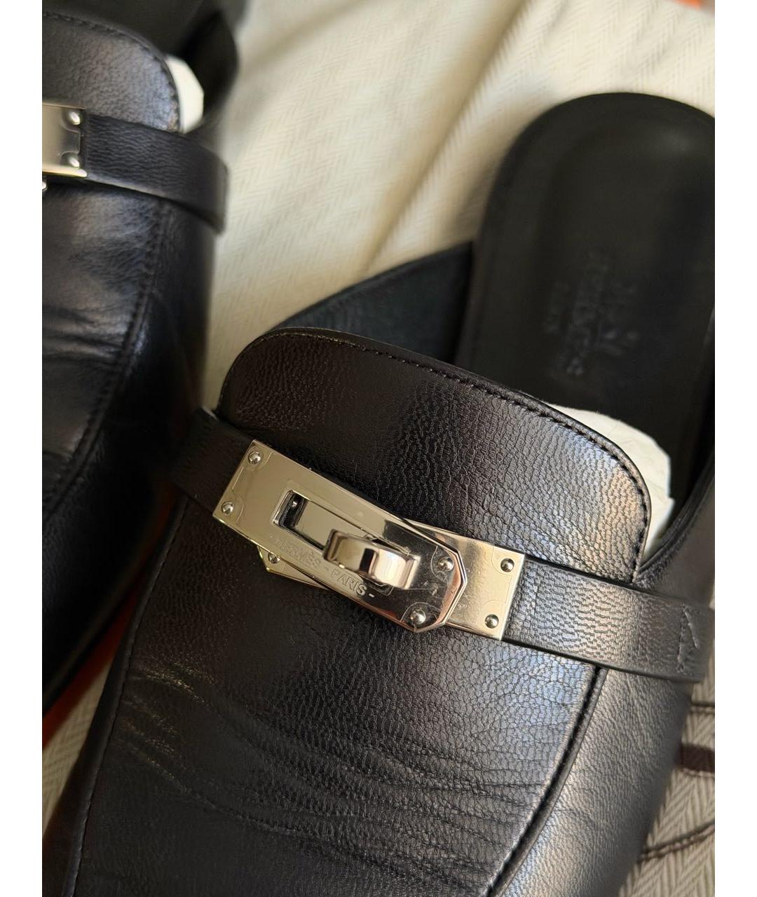 HERMES Черные кожаные мюли, фото 9