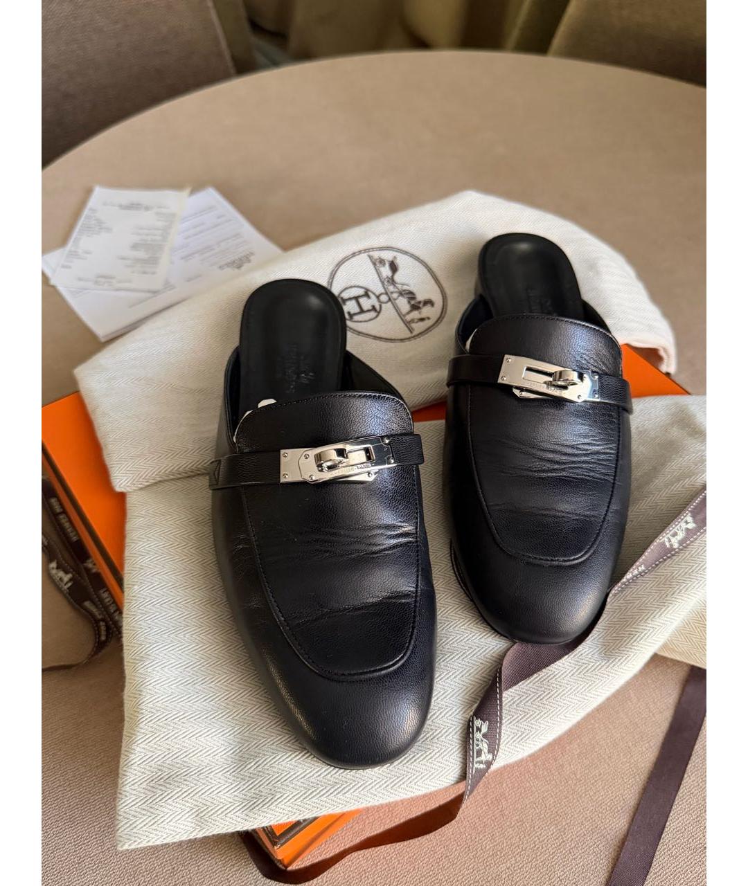 HERMES Черные кожаные мюли, фото 5