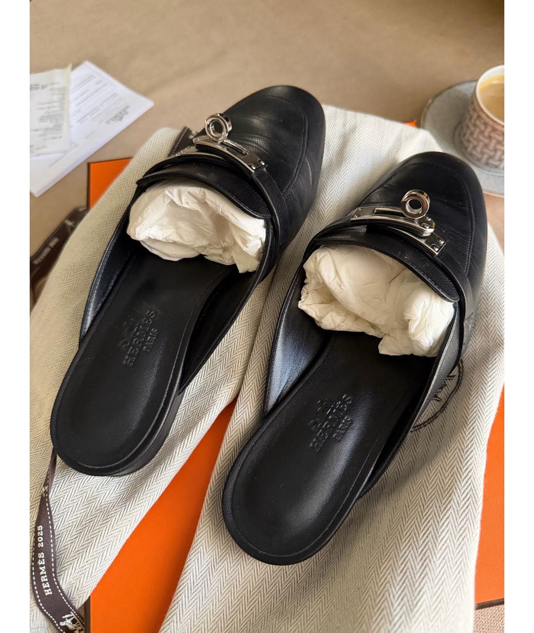 HERMES Черные кожаные мюли, фото 3