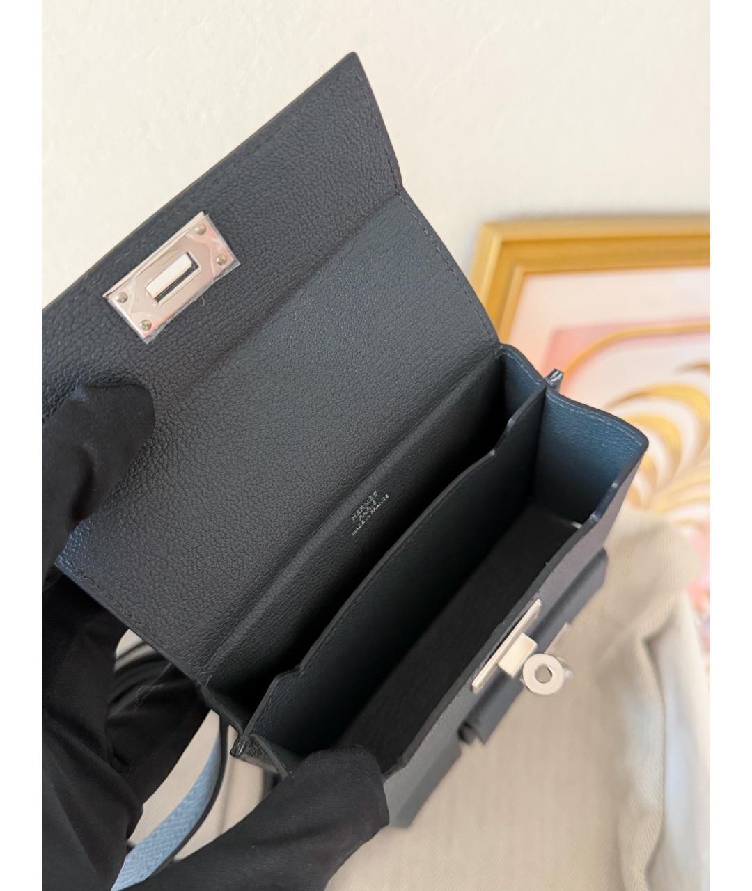 HERMES Антрацитовая кожаная сумка через плечо, фото 3