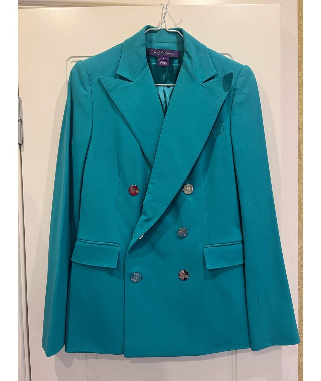 RALPH LAUREN Бирюзовый шерстяной костюм с брюками, фото 9