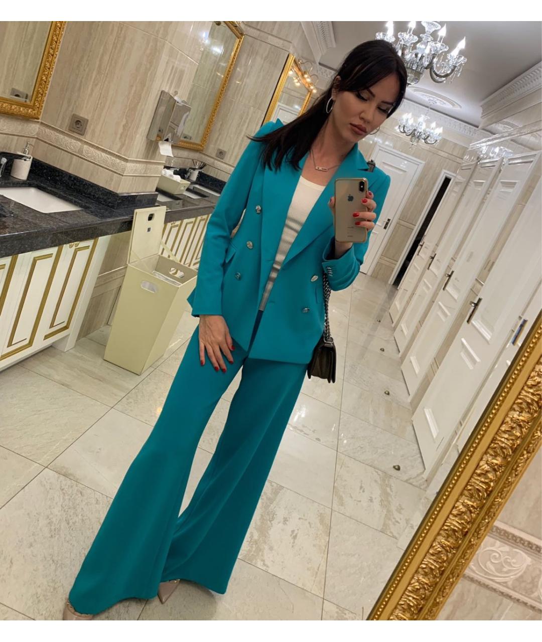 RALPH LAUREN Бирюзовый шерстяной костюм с брюками, фото 4