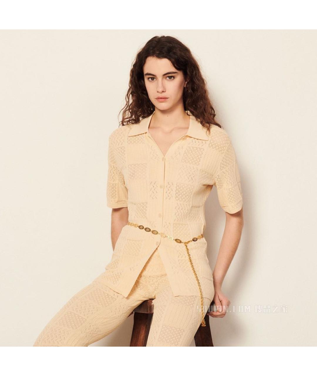 SANDRO Бежевый вискозный кардиган, фото 8