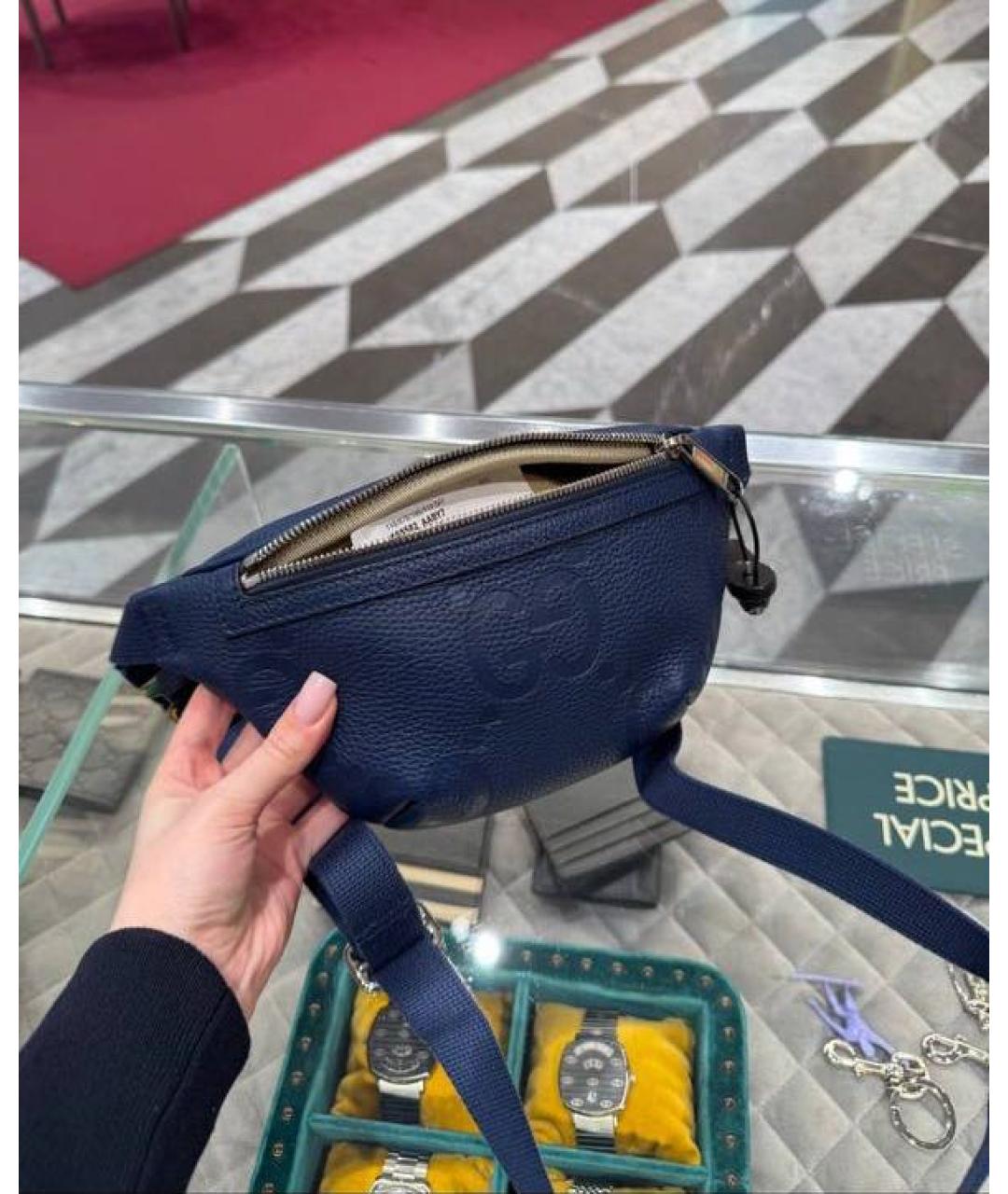 GUCCI Темно-синяя кожаная поясная сумка, фото 4