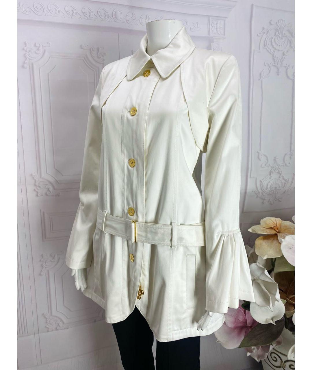 ROBERTO CAVALLI Белый хлопко-эластановый тренч/плащ, фото 6