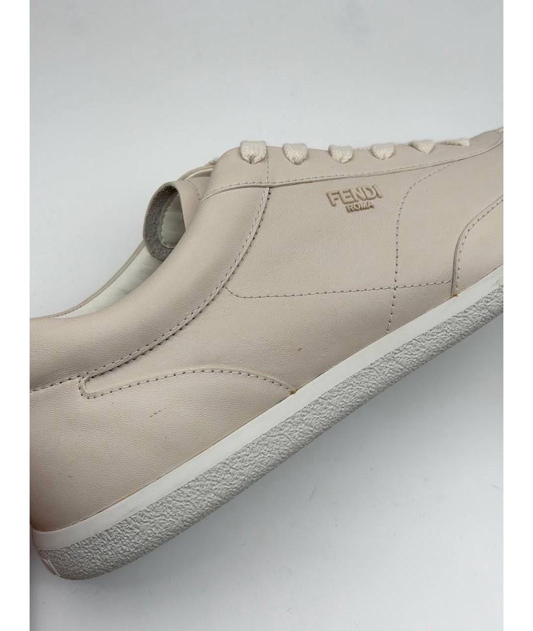 FENDI Бежевые кожаные низкие кроссовки / кеды, фото 6